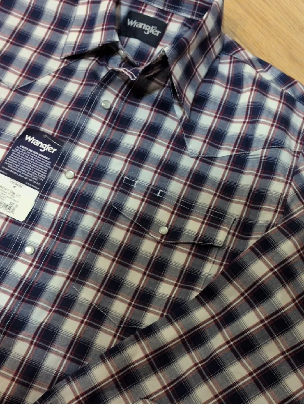 Wrangler Navy, Red and White Plaid Button-Down Shirt - Picture 7 of 9